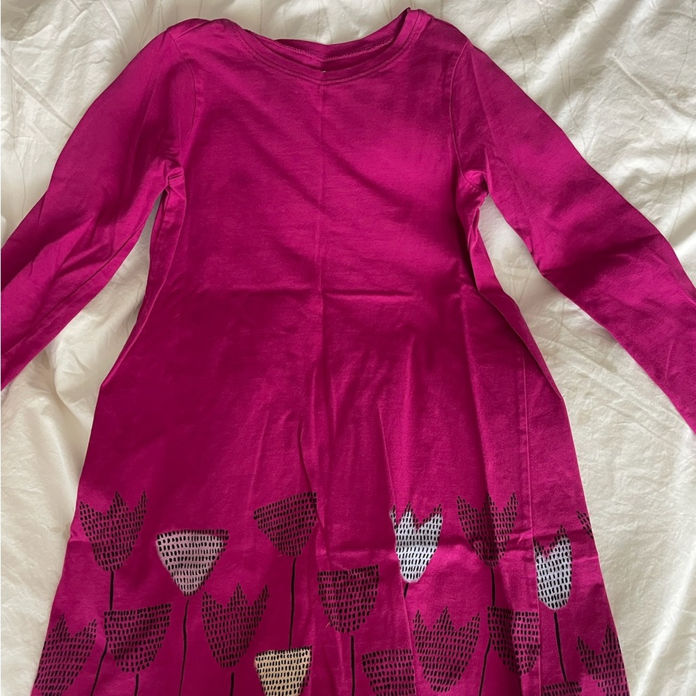 Tea Collection Girls' Fuchsia Pink Long Sleeve Tulip Dress